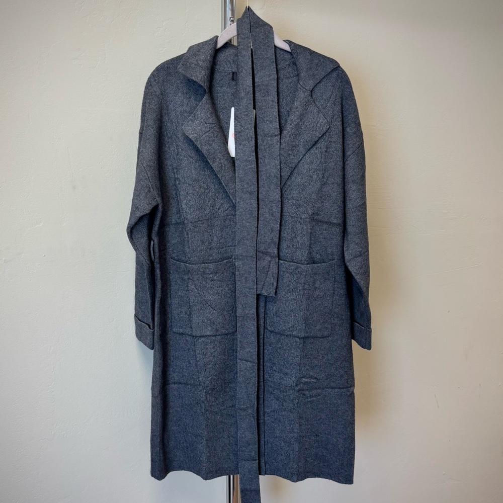 (NWT!) Women's Small Grey Button-Down Belted Cardigan Coat